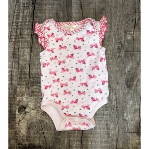 Matilda Jane Baby Girl Bicycle Print Ruffle Bodysuit Pink Gingham 6-12M